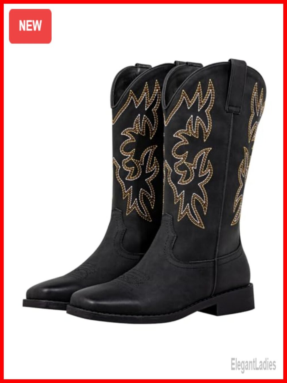 SheSole Women's Wide Calf Cowgirl Boots Square Toe Faux Leather Western Boots